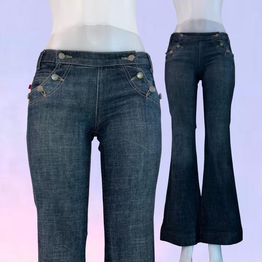 Vintage 90s y2k low rise sailor button low rise flare jeans